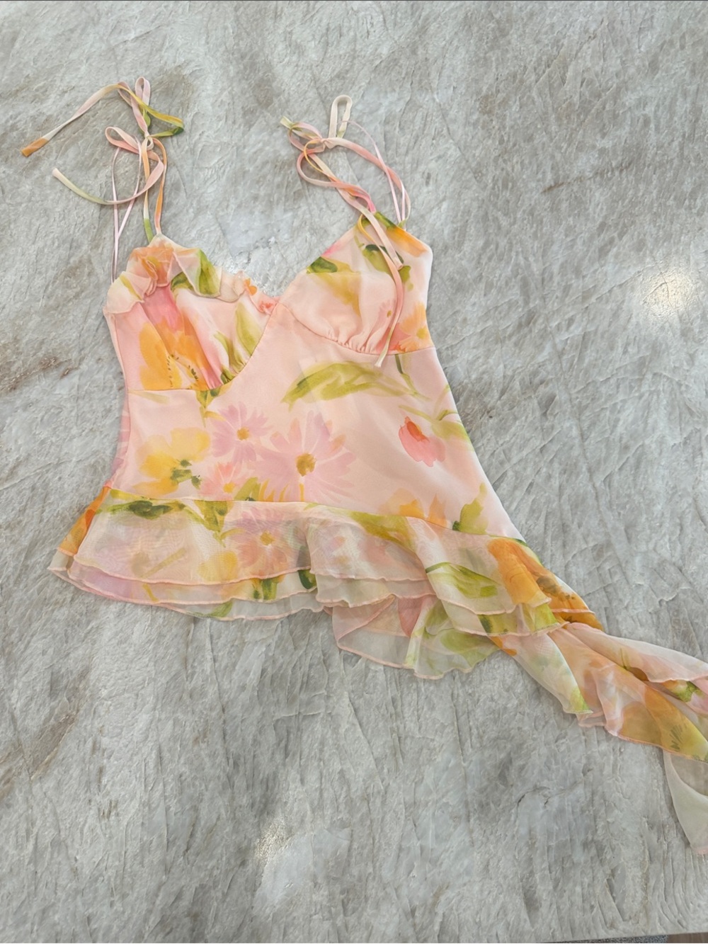 Astr Pink Floral Sheer Ruffle Tie-Strap Camisole